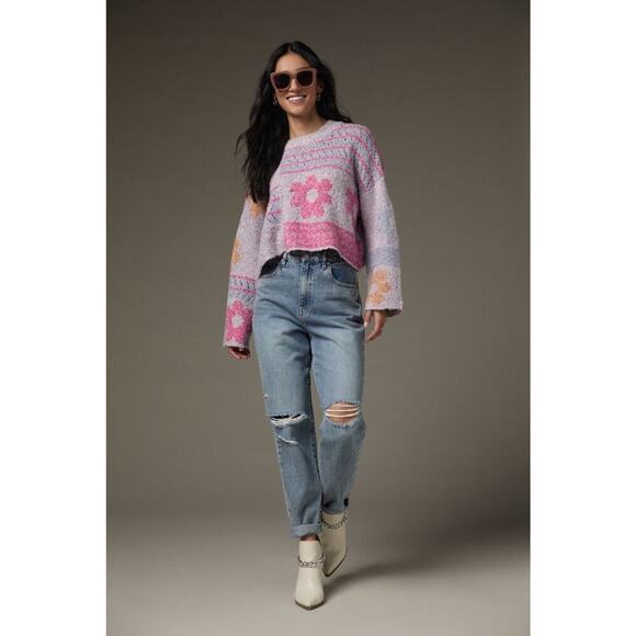 Moon & Madison Sweater XS Purple Floral Cropped Patchwork Wool Swifty Love Era - Picture 2 of 10